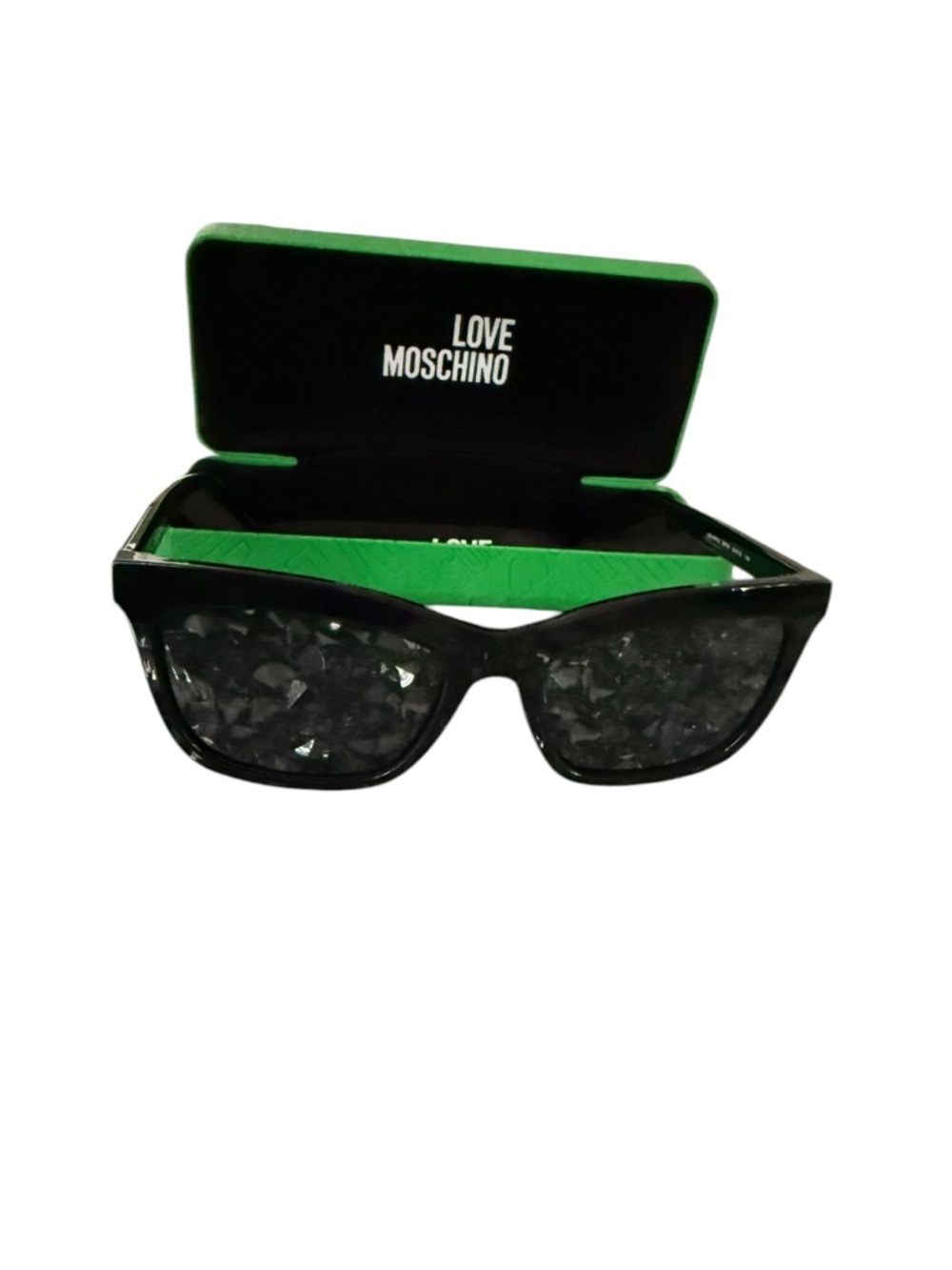 Love Moschino Black Cat Eye Sunglasses w/ Case Heart Detail Designer Luxe